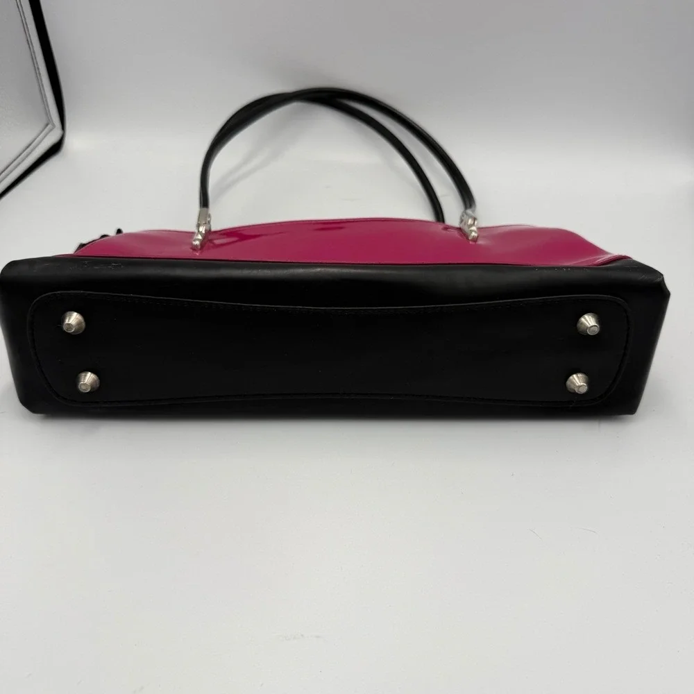 Y2K Beijo Patent Leather Shoulder Bag Hot Pink Black Top Zip Organizer Pockets